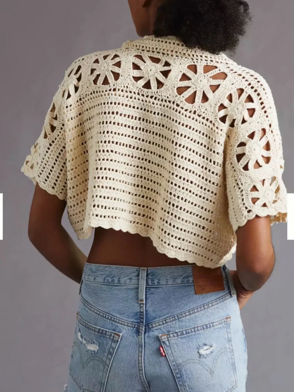 Anthropologie Maeve Ivory Crochet Short Cardigan - Picture 3 of 5